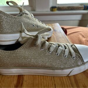 Gold Sparkle Sneakers with White Accents